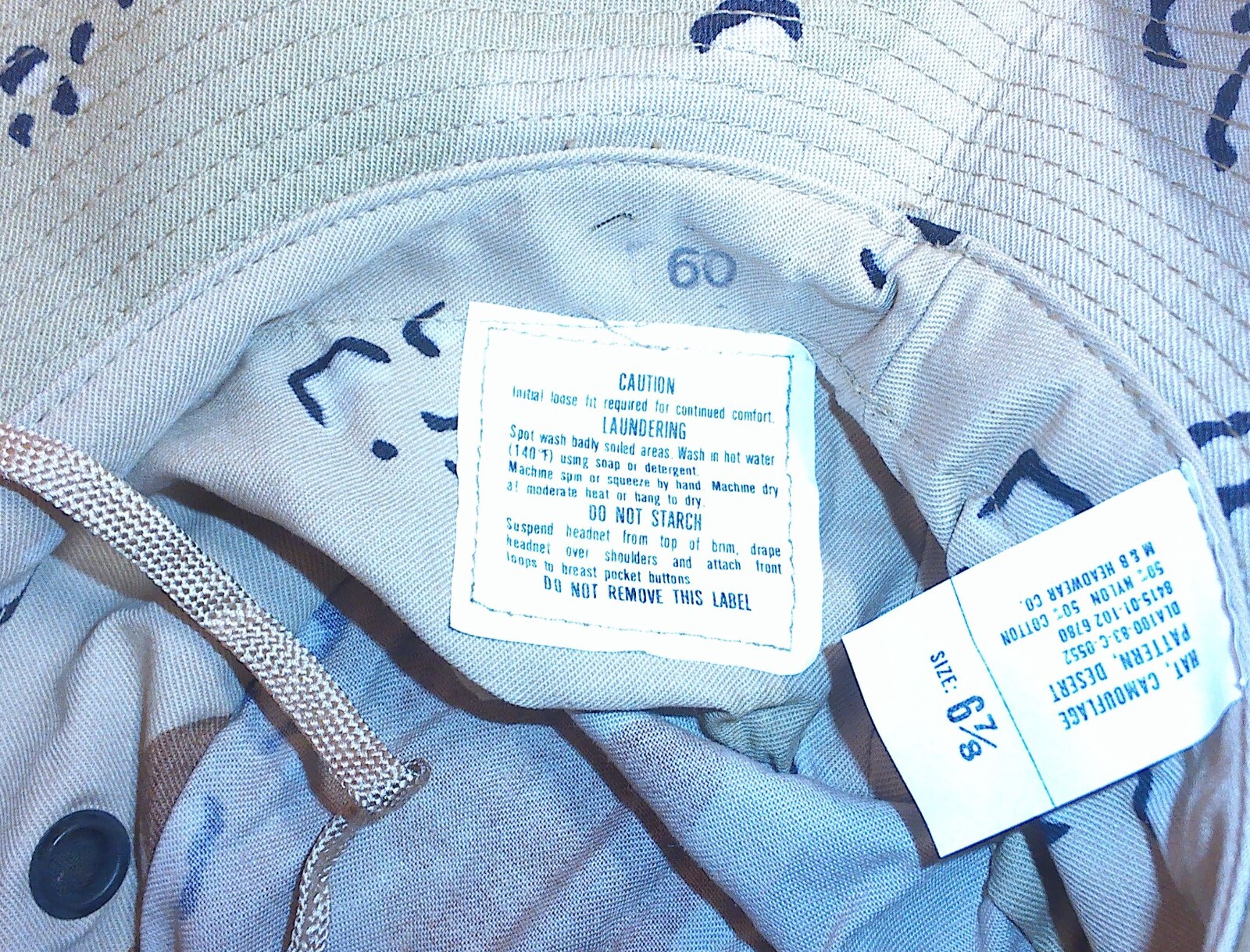 Vintage Gulf War Era USGI Desert Chocolate Chip Camo Sun Boonie Hat Cap 6-7/8