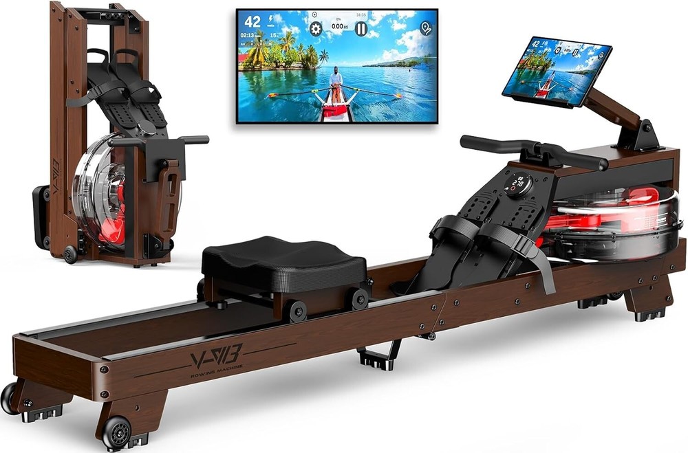Rowing Machine - Solid Wood Rowing Machines for Home, Water Rowing Machine Folda
