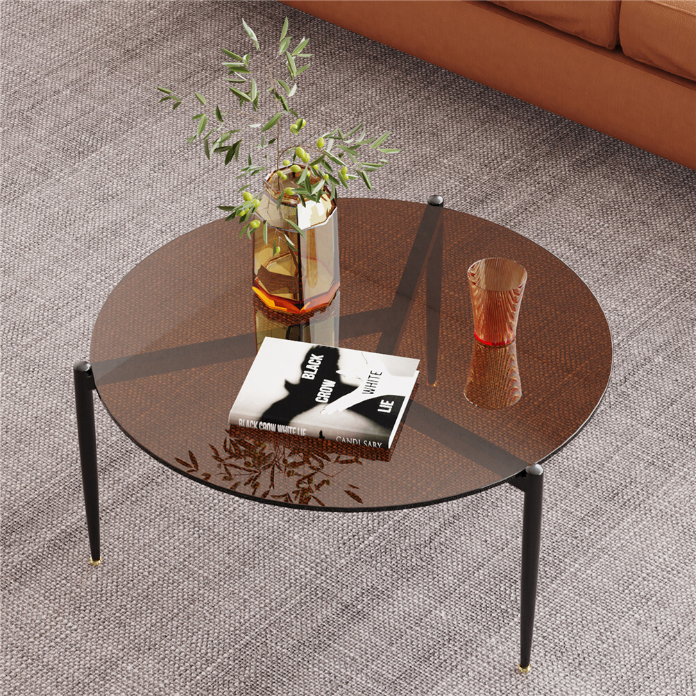 2 Size Modern Art Glass Top Coffee Table Round End Table Sofa Side Accent Tables