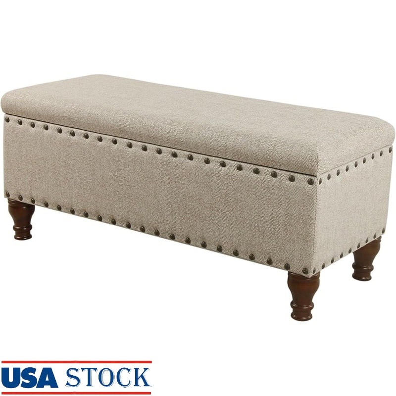 Storage Ottoman Bench Upholstered Rectangular Coffee Table Living Room New