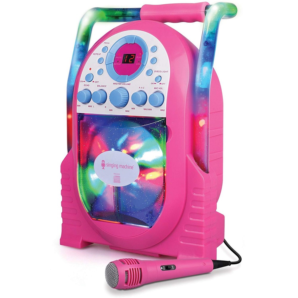 Singing Machine SML505 Portable Vertical Load CDG Player w/ Disco Effect, Pink