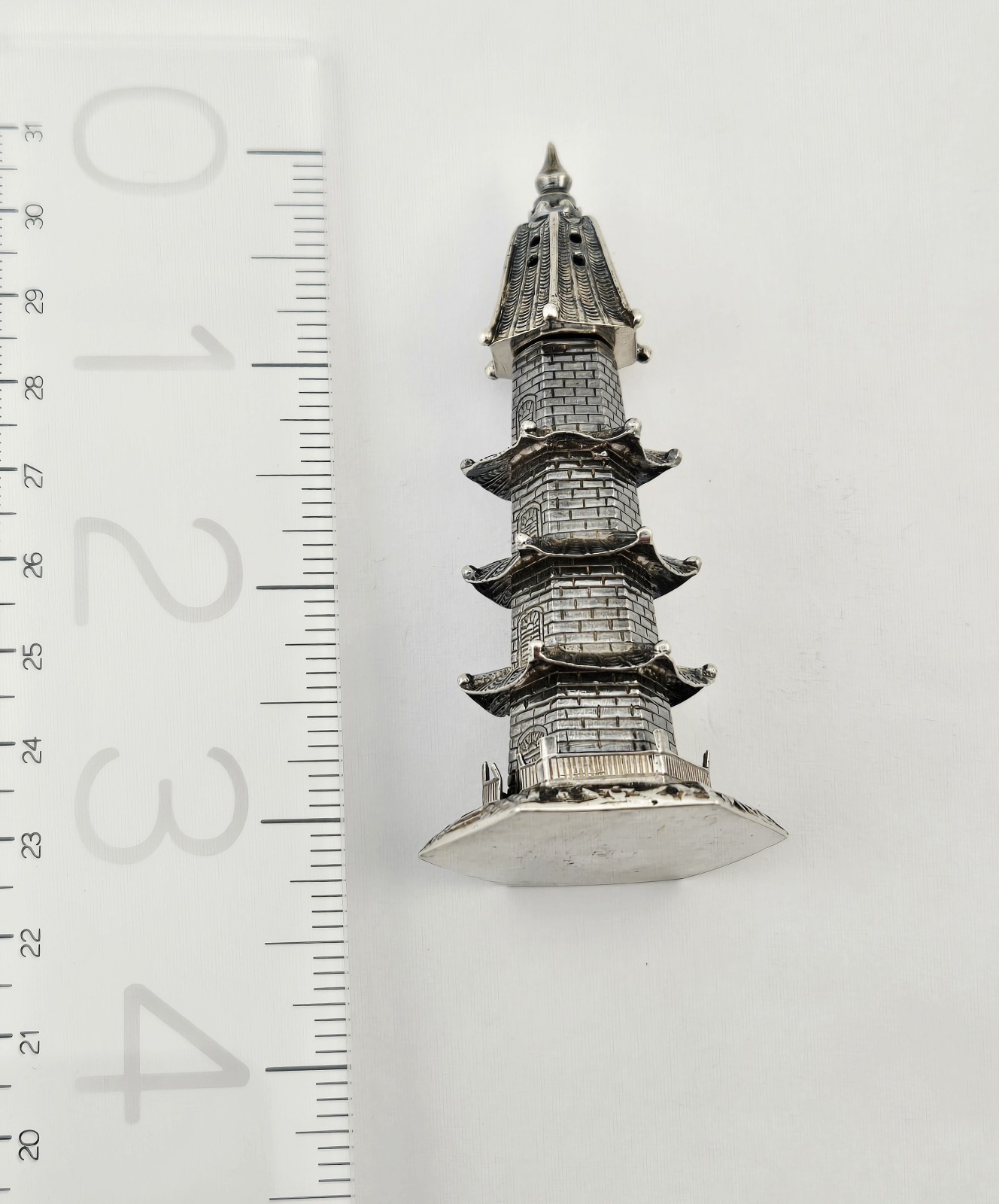 Vintage Japanese Sterling Silver Pagoda Salt Pepper Shaker 3.25" Temple- 31.3g