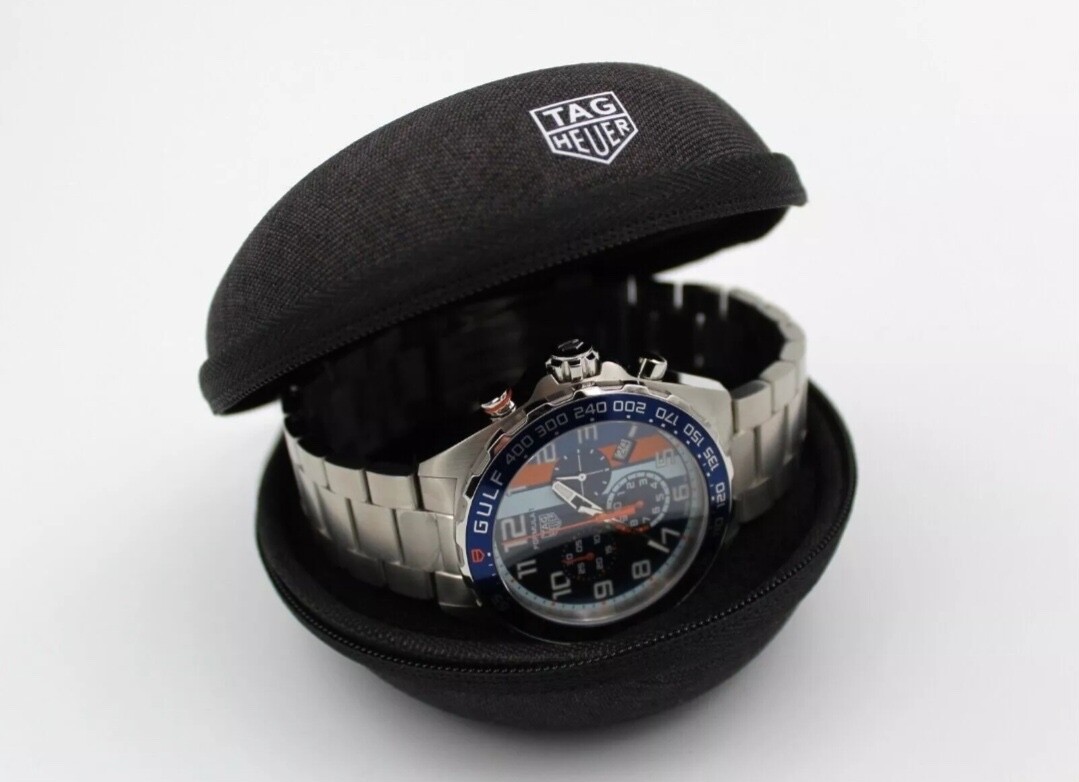 TAG Heuer Watch Storage Case Travel Compact Size w/ Zipper Round Black & Gray