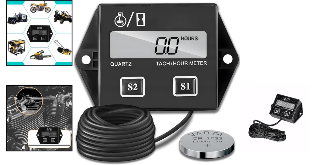 Precise Hour Counter for Lawn Mowers and Chainsaws - Easy Installation