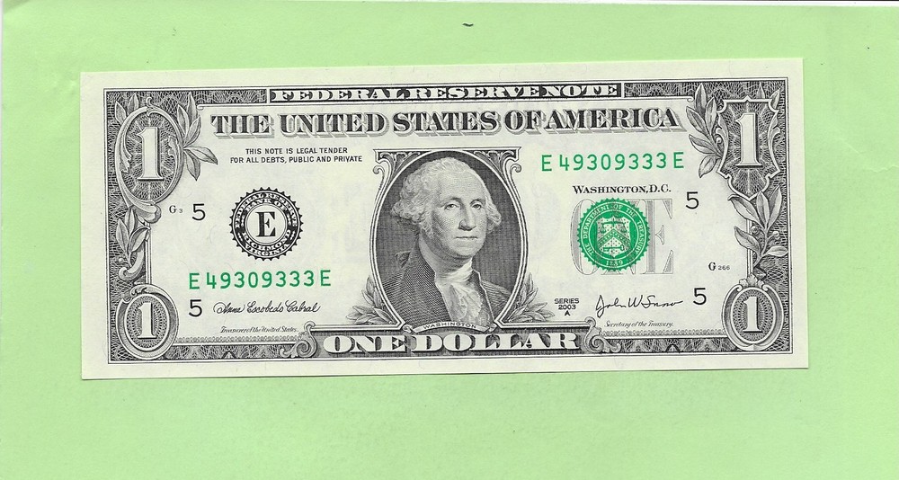 2003A ..UNCIRC $1  E 4930 9333 E  .... 2003A $1  E-E       NICE NOTE        FRN