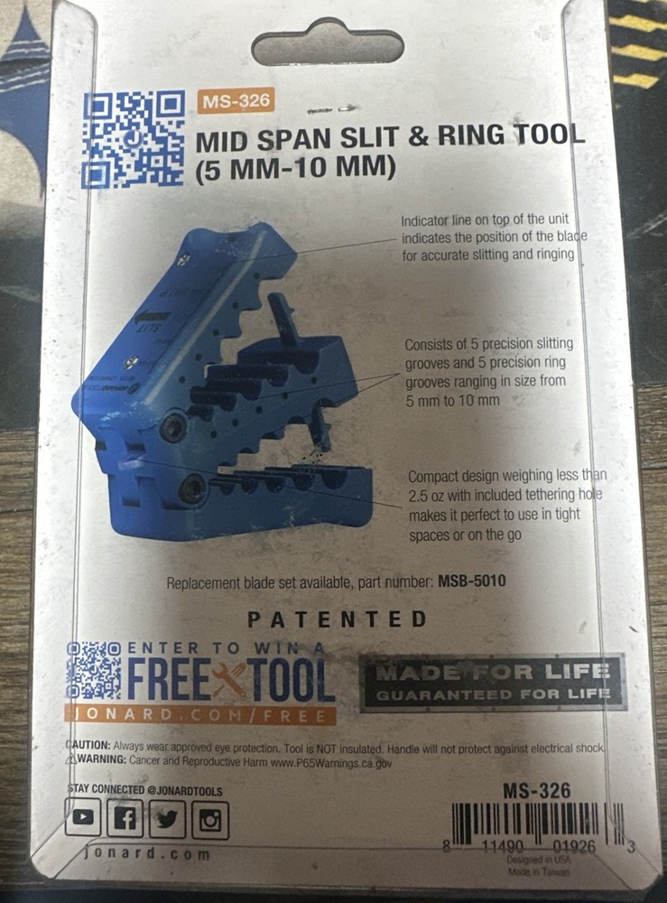 Mid Span Slit & Ring Tool, 5mm-10mm Cable, Jonard Tools MS-326
