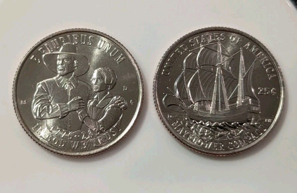 2 Coins. 2026 P&D Mayflower Compact Quarters. Uncirculated.