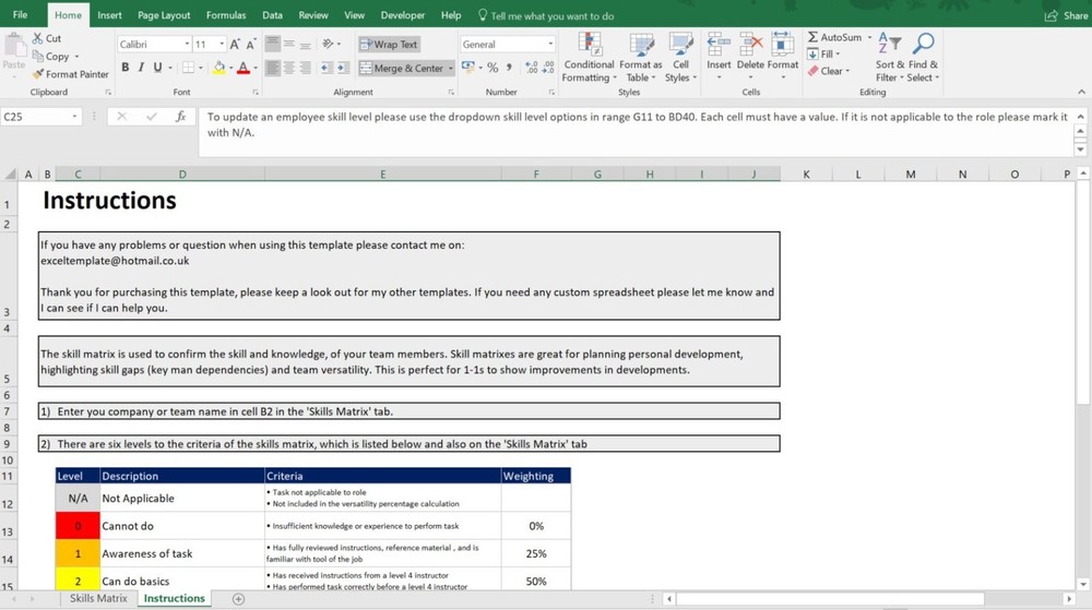 Microsoft Excel Spreadsheet Employee, Staff, Office / Skills, Versatility Matrix