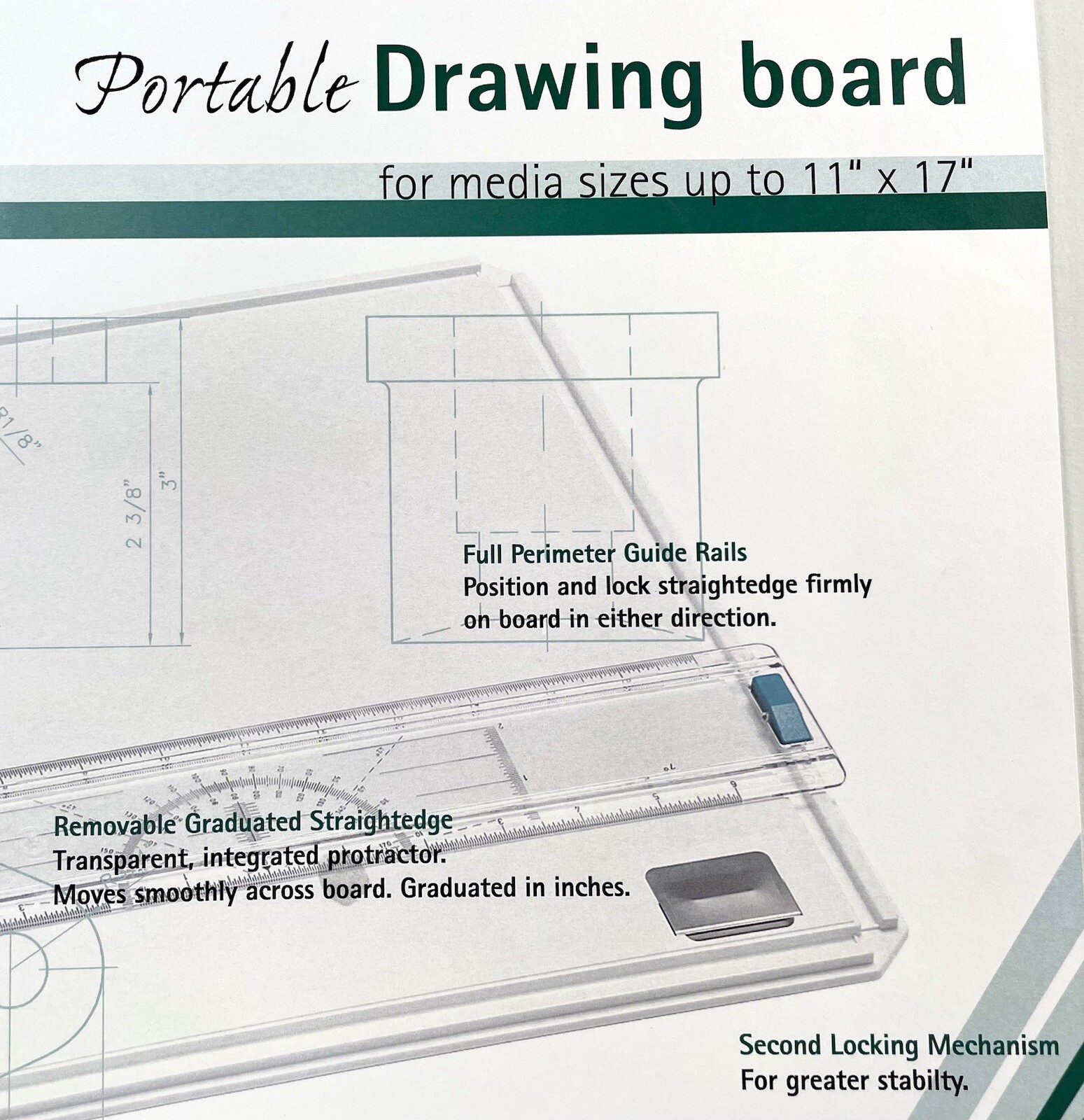 LINEX Portable Drawing Art Board Multi-Function Drafting Scale In Inches DBR3045