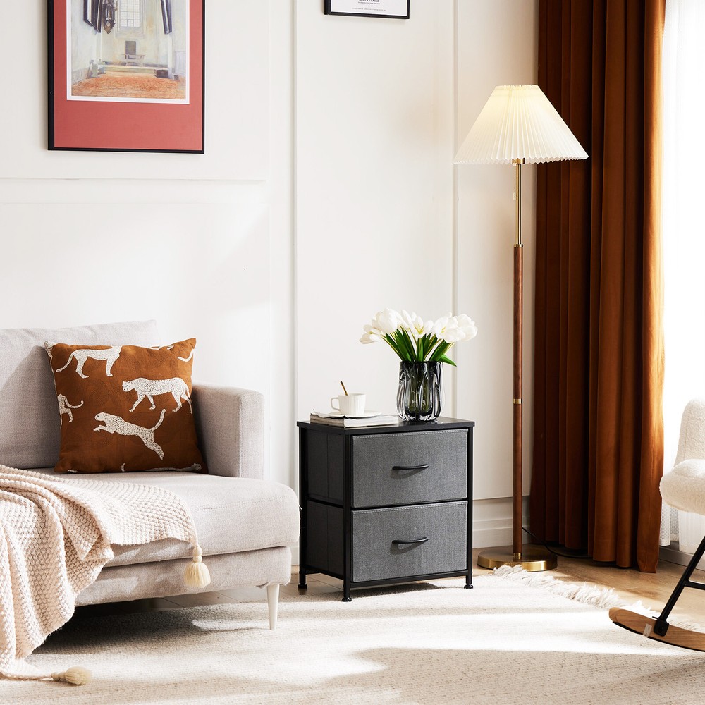 2 Fabric Drawers Nightstand for Bedroom End Table Side Table Bedside Table