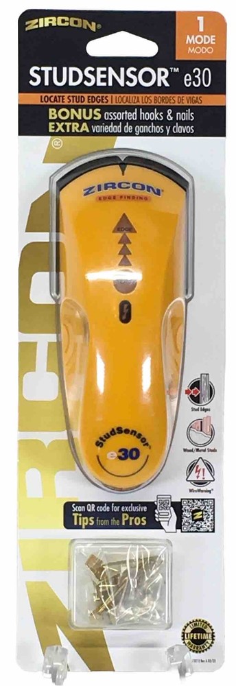 NEW Zircon StudSensor e30 Stud Finder w/ Wire Warning, & BONUS Hooks & Nails (B3