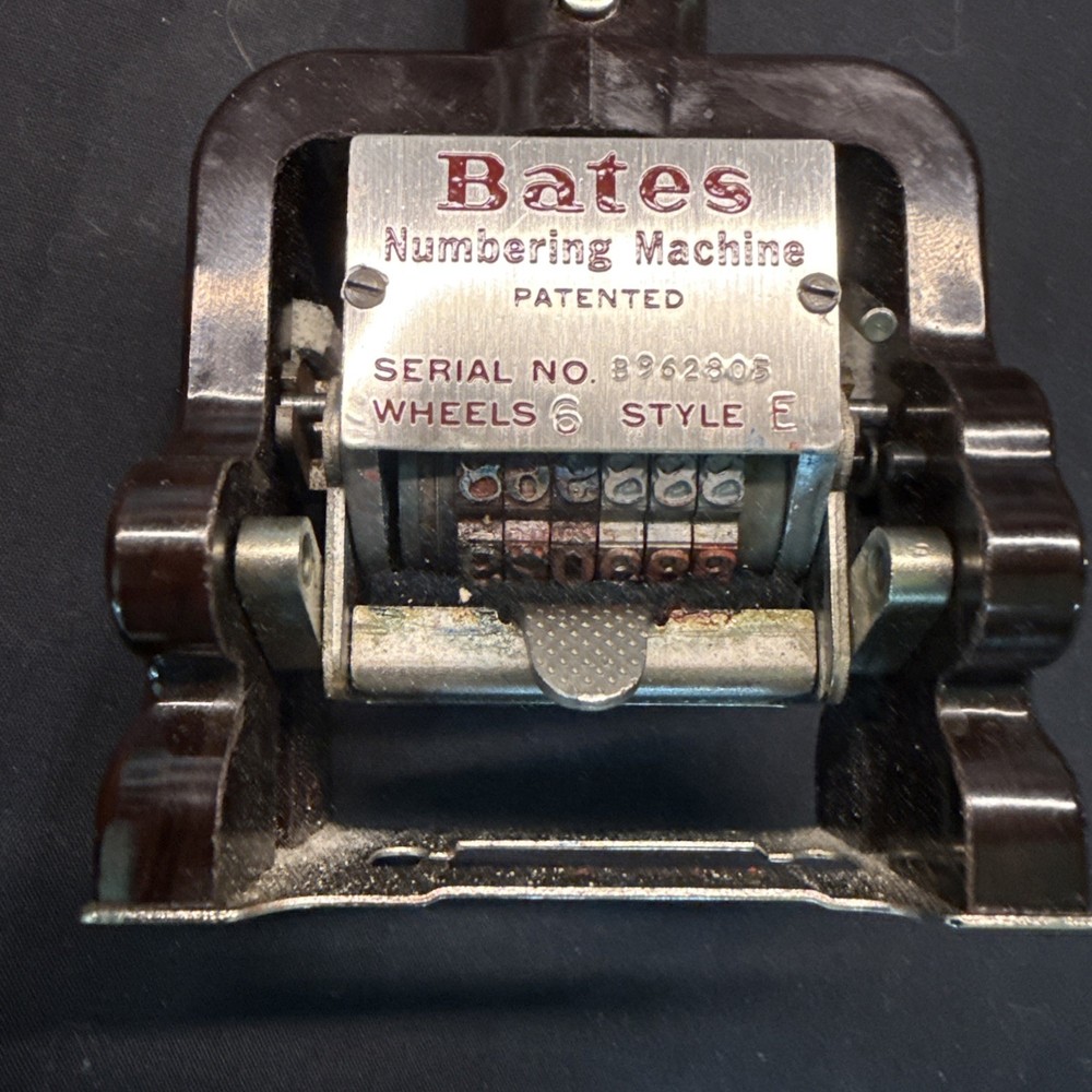 Vintage Bates Automatic Numbering Machine Stamp W/Box. 6 Wheels