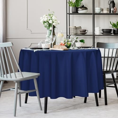 2 Pack Round Disposable Plastic Tablecloths 84 inch Round (2 Pack) Navy Blue