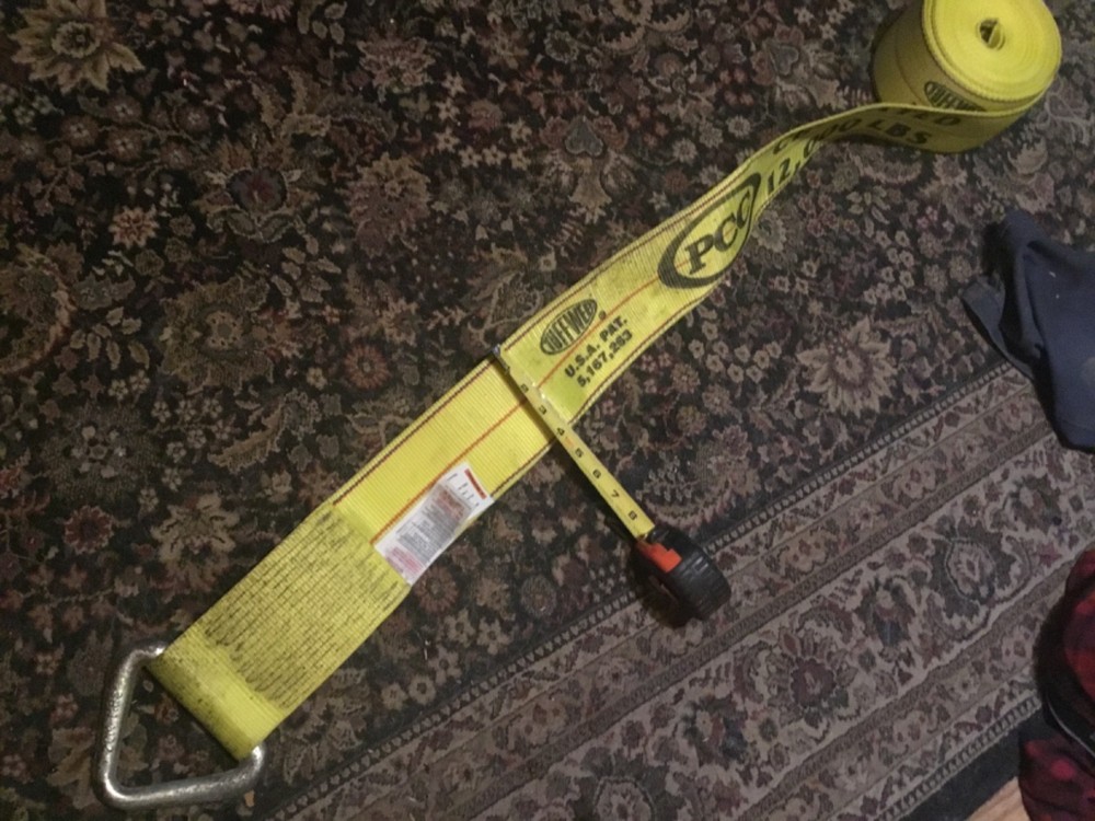 30' x4" winch-strap flat for flatbed with d ring, 12,000#, yellow. Load strap.