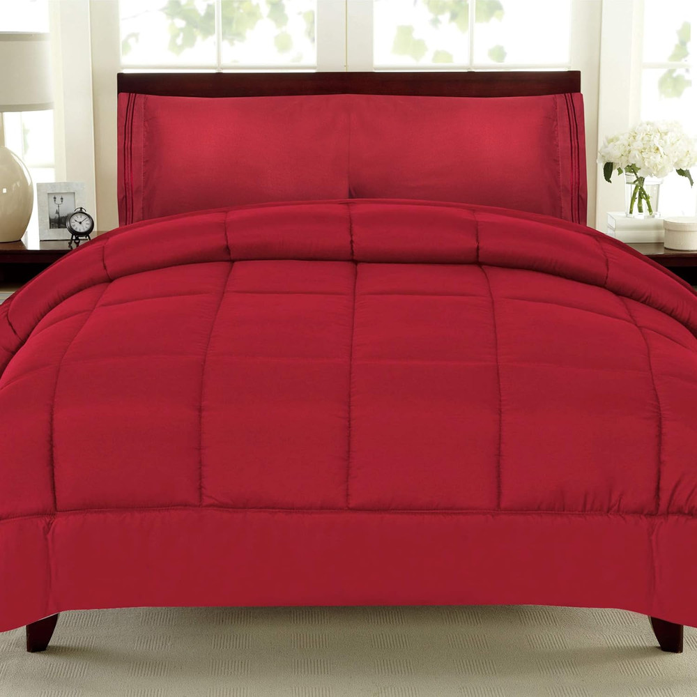 White Goose down Alternative Comforter, Burgundy, Full