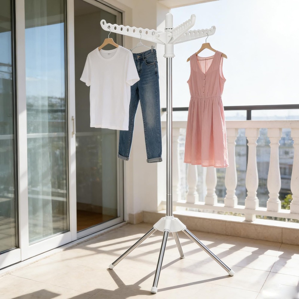 Rotatable and Foldable Clothes Drying Rack 59 Inch Laundry Drying Tree with 2...