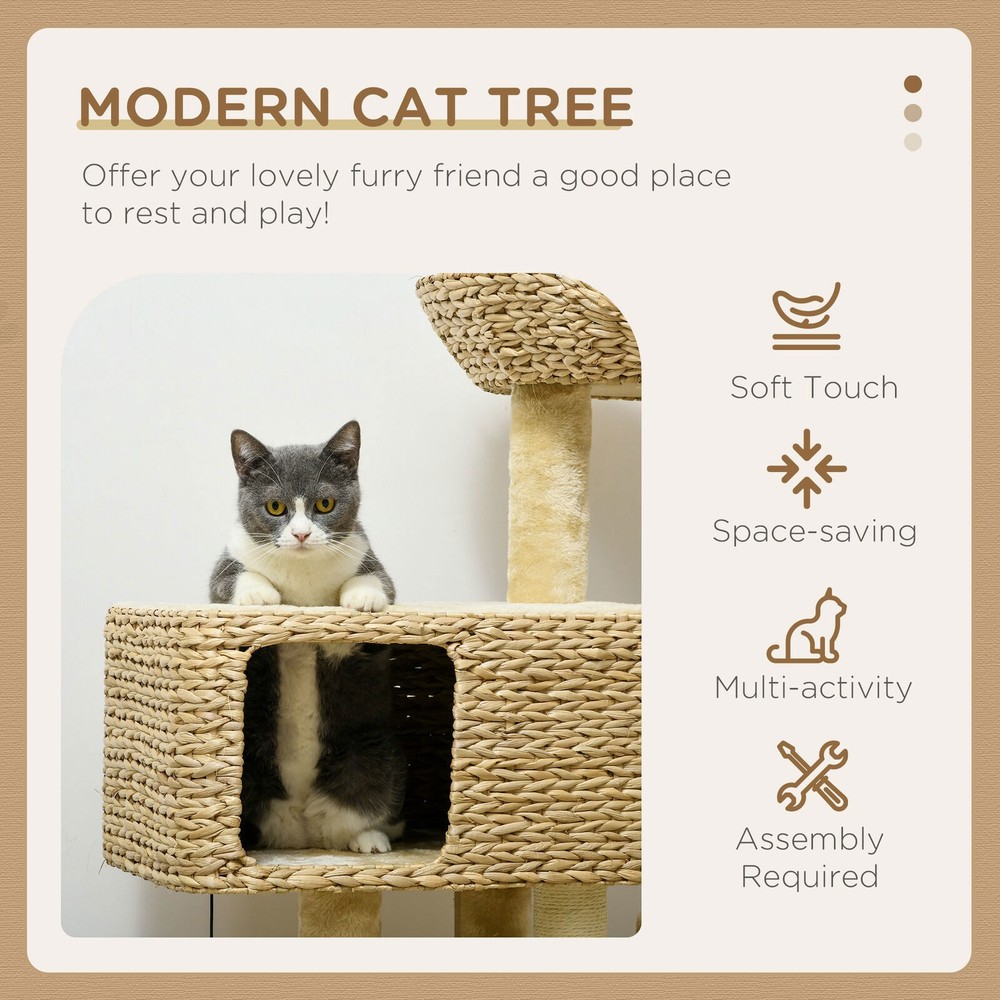 Cat Tree for Indoor Cats w/ Scratching Posts Condo Cat Tower Beige