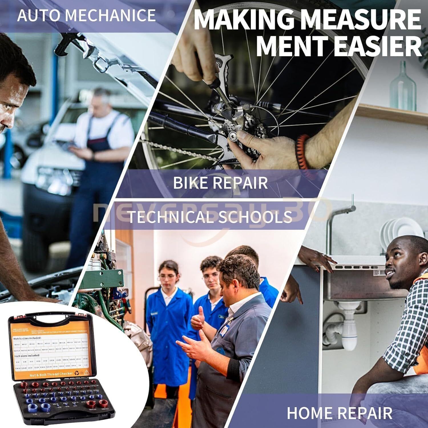 44pcs Screw Bolt Nut Thread Measure Gauge Size Checker Set (23 Inch & 21 Metric)