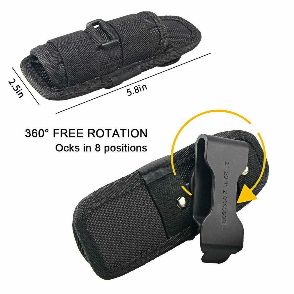 Tactical 360 Degrees Rotatable Flashlight Pouch Holster Torch Case Belt Holder