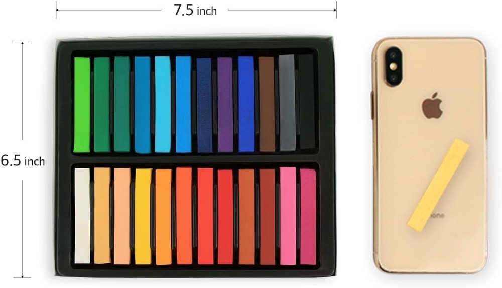 Durable Soft Chalk Pastels - 24 Multicolor Square Sticks for Blending & Shading