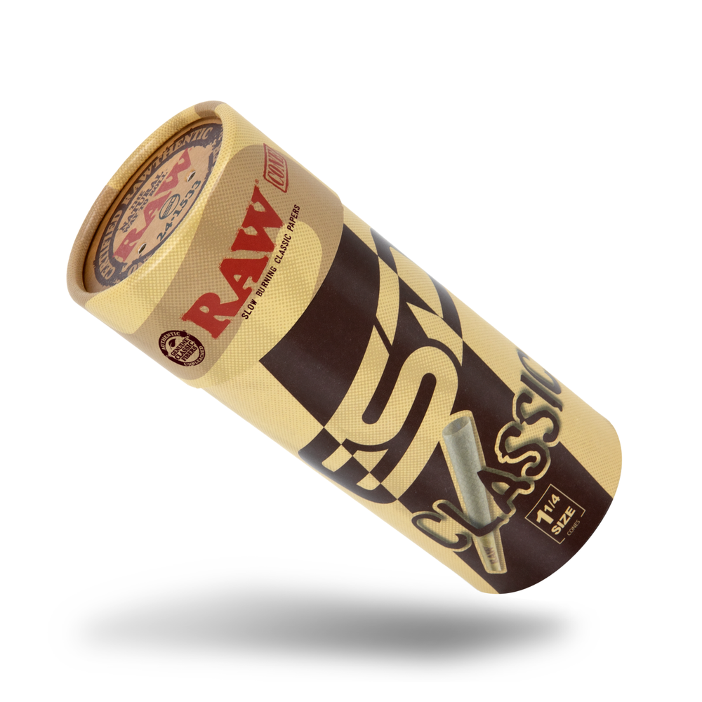 RAW Cones 1-1/4 Classic | 50 Pack | Slow Burning with Pre-Rolled Tips