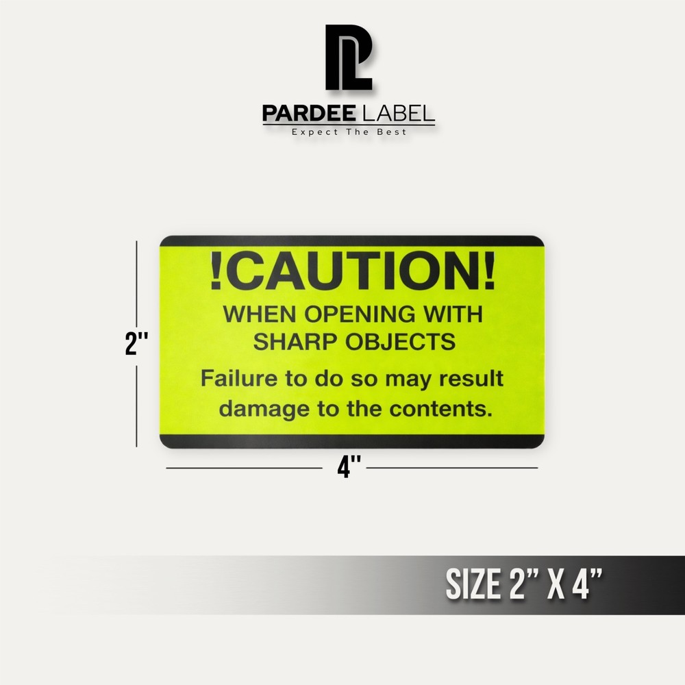 Caution Sharp Objects Stickers 2x4 Neon – 200 Safety Labels Roll