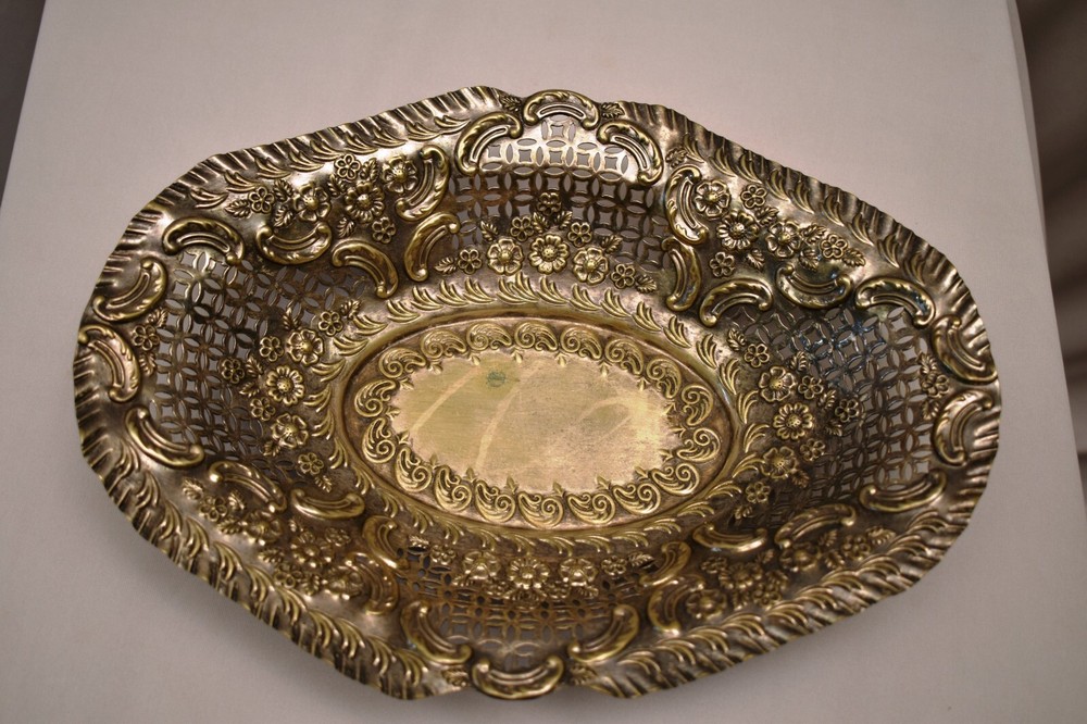 Antique William Briggs Sheffield Silver Plate Ornate Bowl Pierced Floral Design