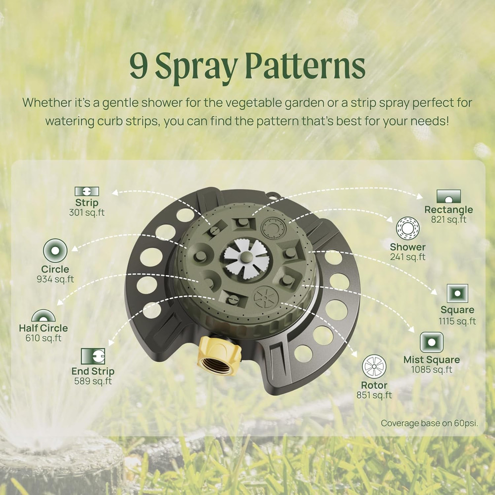 Turret Pattern Sprinkler 9-Pattern for 1115 Sq Ft Coverage