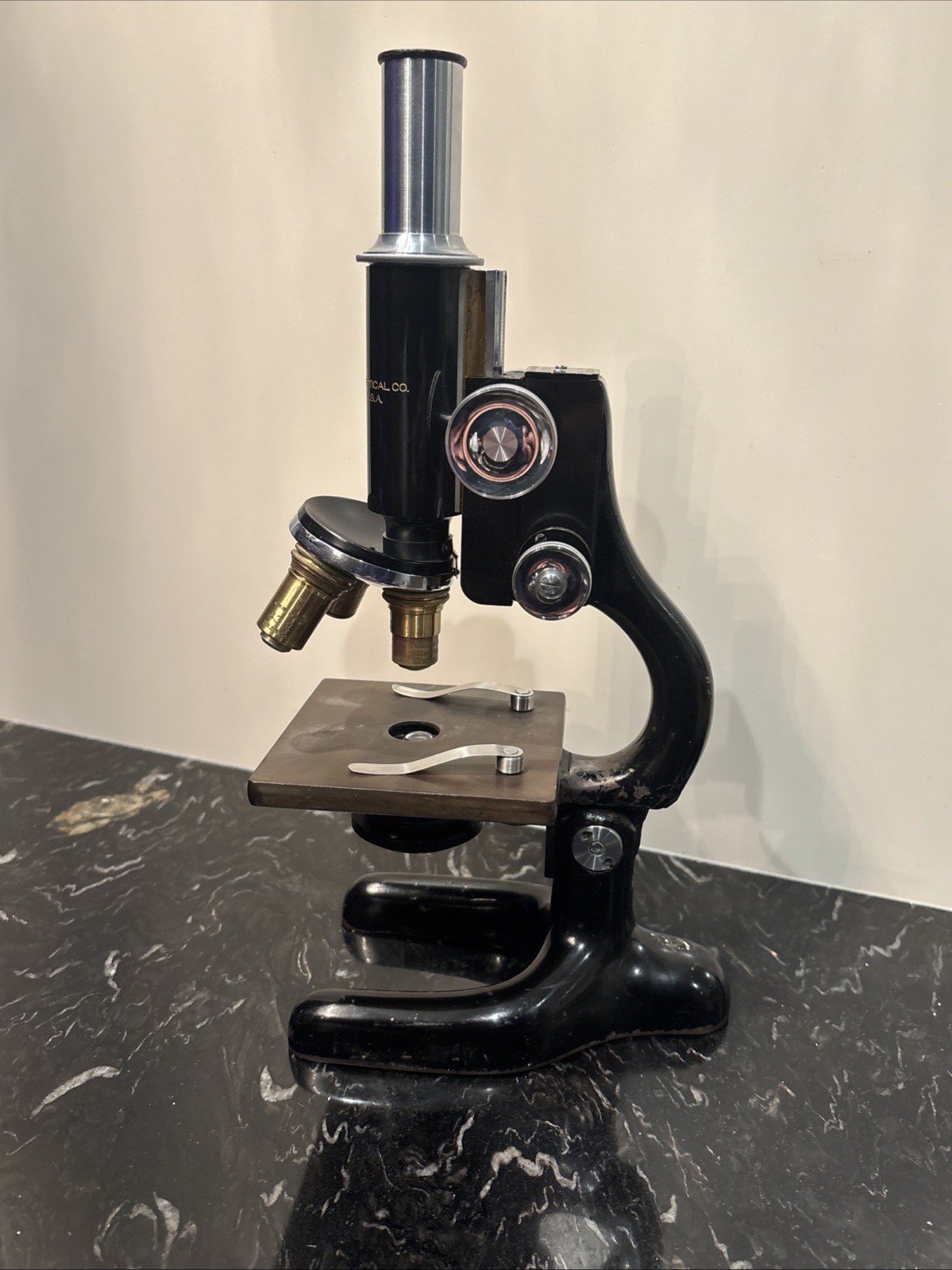 Bausch&Lomb Pat Jan 5,1915 August Waeldin Optical Microscope W/Wooden Case & Key