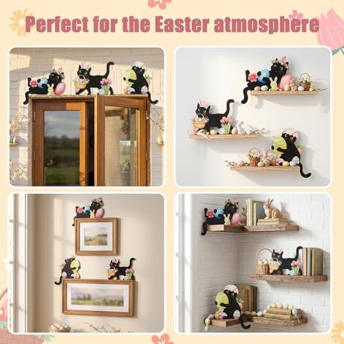 Easter Black Cat Wooden Door Corner Decor Set of 3, Cute Wall Decorations