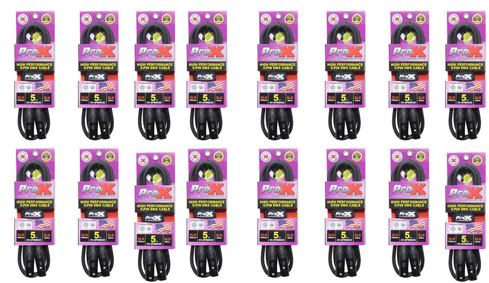 16 ProX 5 Pin PRO DMX Cables DJ Stage Lighting Shielded Cable 5FT