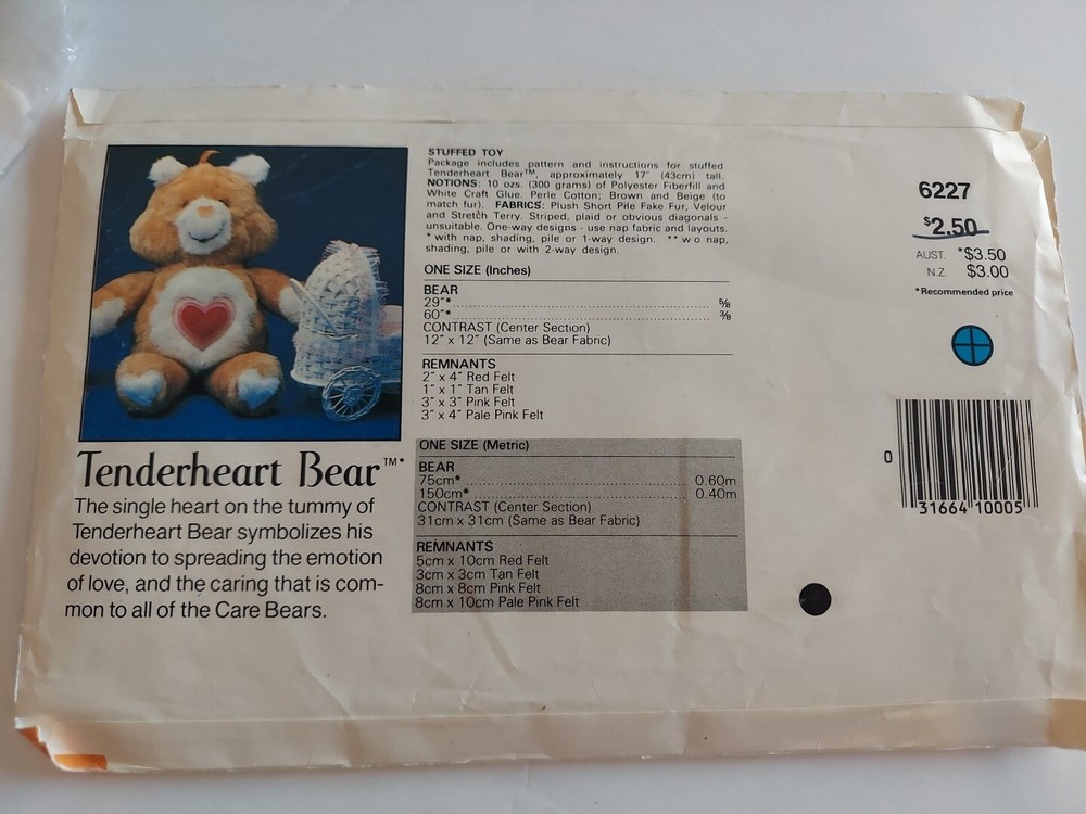 Butterick Care Bears Tenderheart Bear Plush Pattern