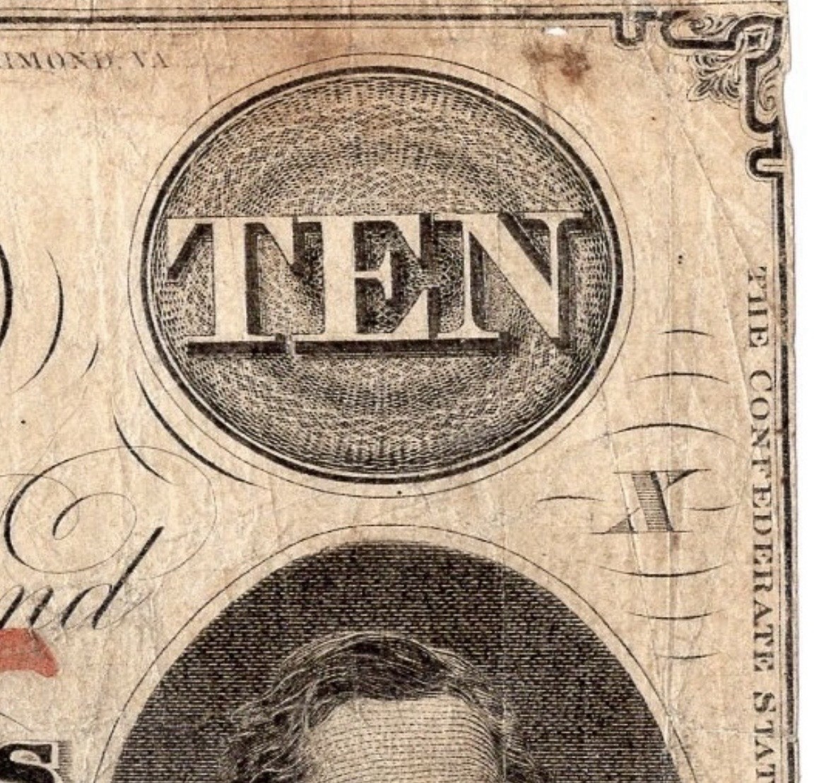 1861 Confederate $10 Note (T-26) Rare Error !