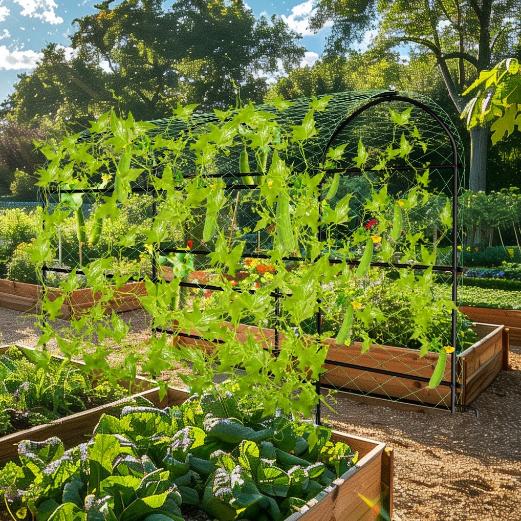 Garden Trellis Tall Cucumber Trellis Arch for Climbing Plants w/ Trellis Netting