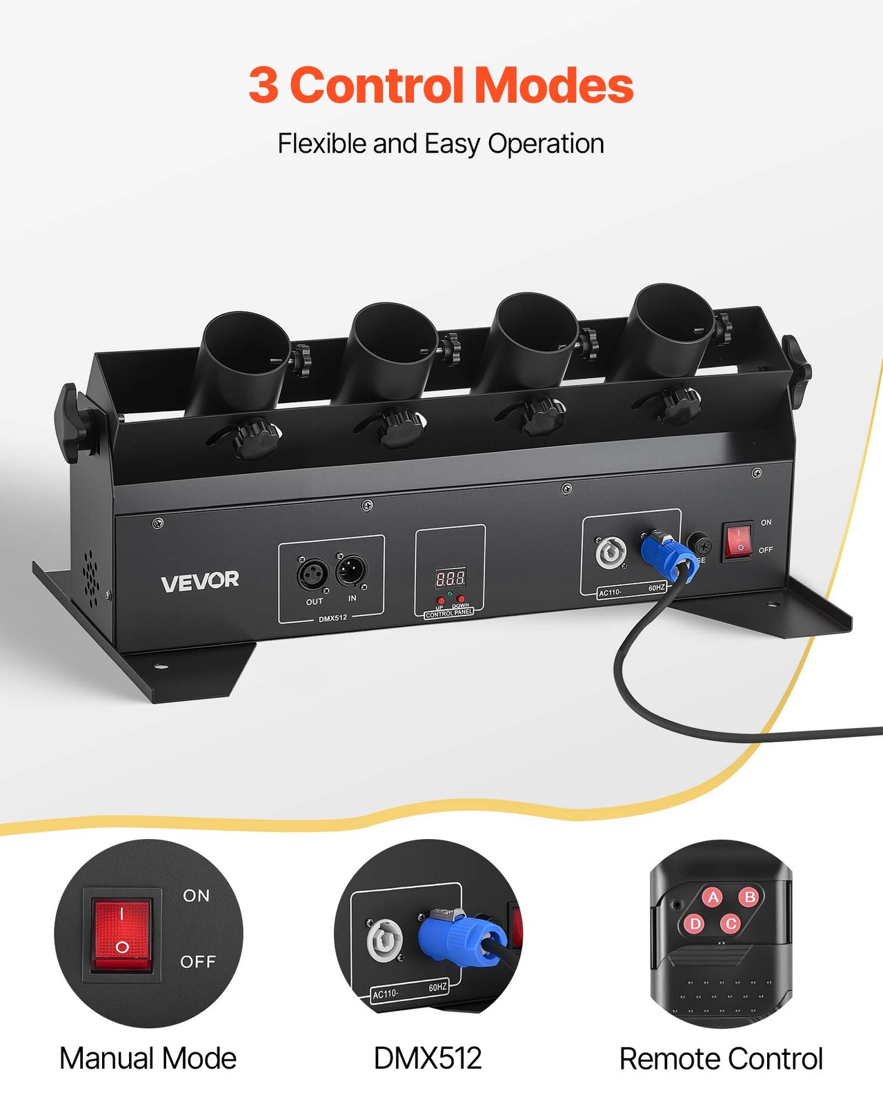 VEVOR 4-Shot Electric Confetti Cannon Machine DMX / Remote Control Party Effect