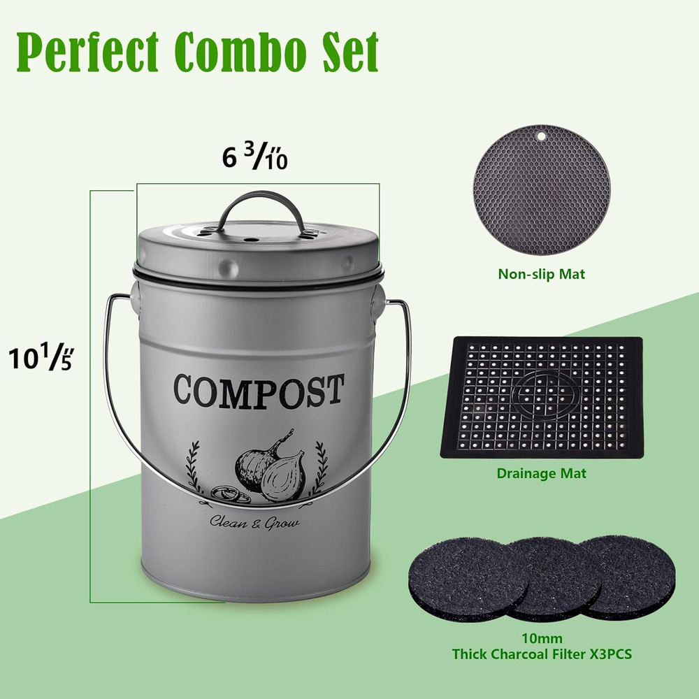 Countertop Compost Bin Kitchen,Odorless Indoor Compost Bin with Lid and Compost