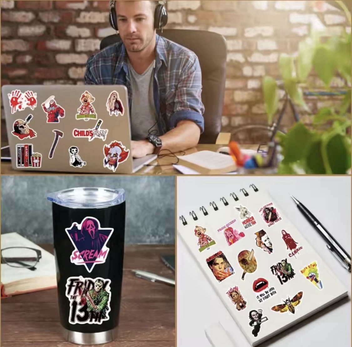 25 Piece Mix Lot 2” NEW Horror Movie Stickers Decals, Halloween Mix