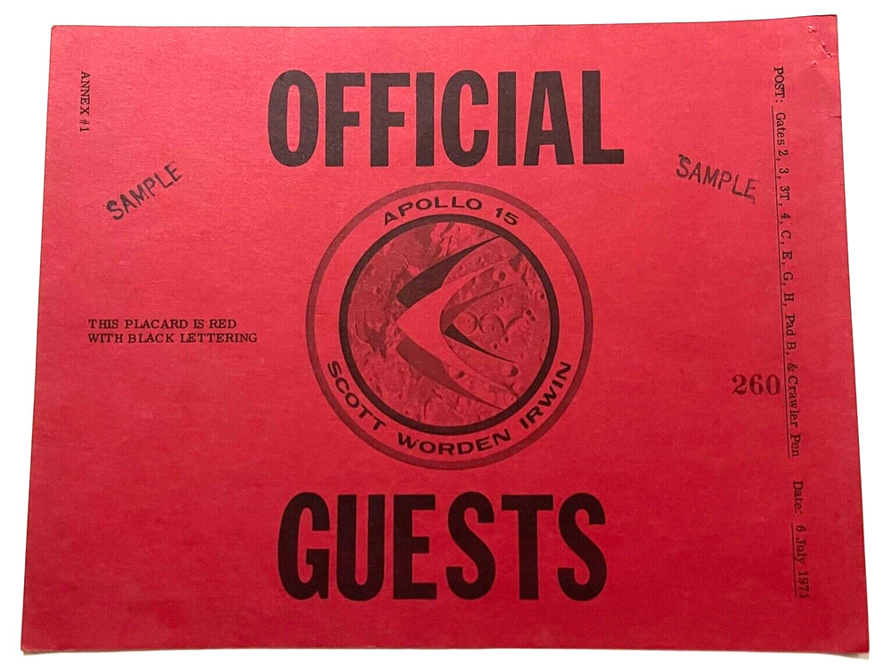 APOLLO 15 1971 OFFICIAL GUESTS SAMPLE AUTHORIZATION VEHICLE PERMIT PASS
