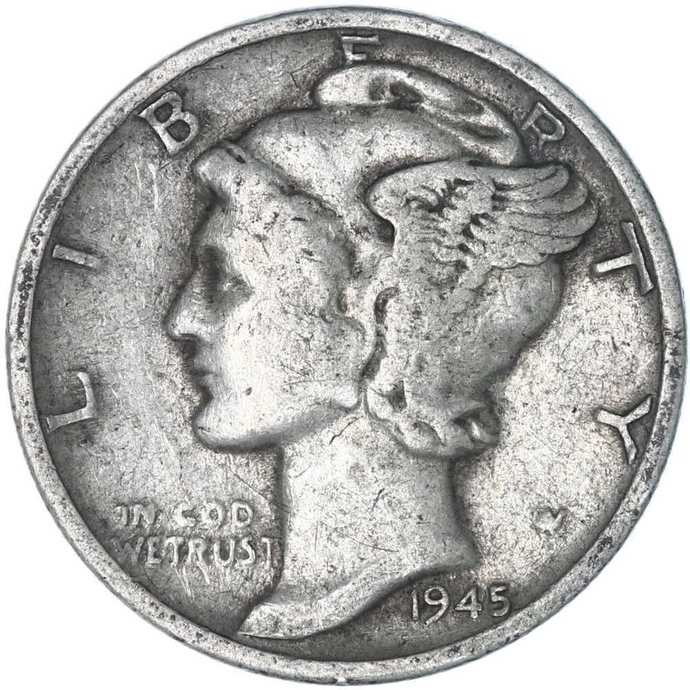 1945 S Mercury Dime 90% Silver Fine FN