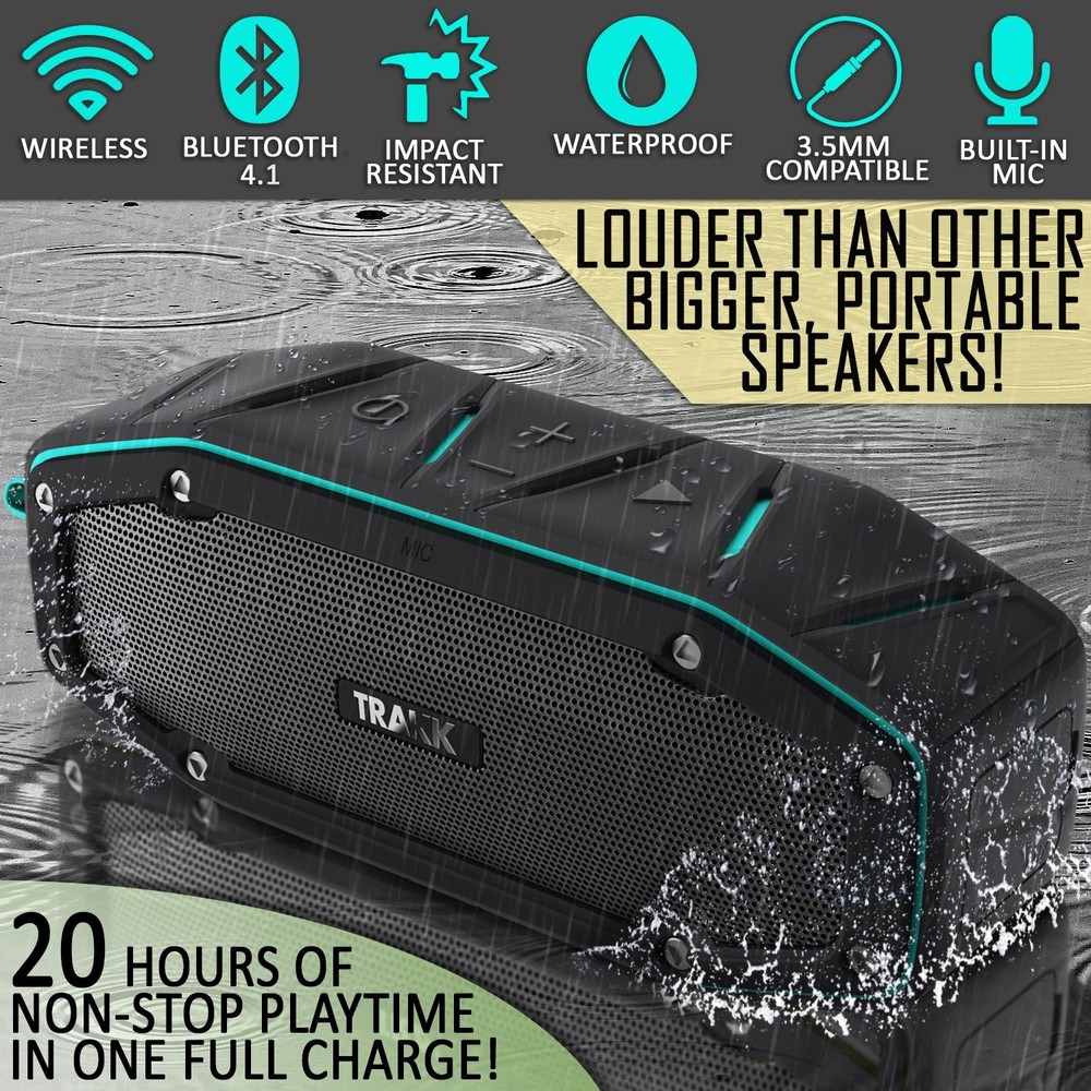 TRAKK BULLET Waterproof Bluetooth Speaker Featuring Next Generation MaxBass -