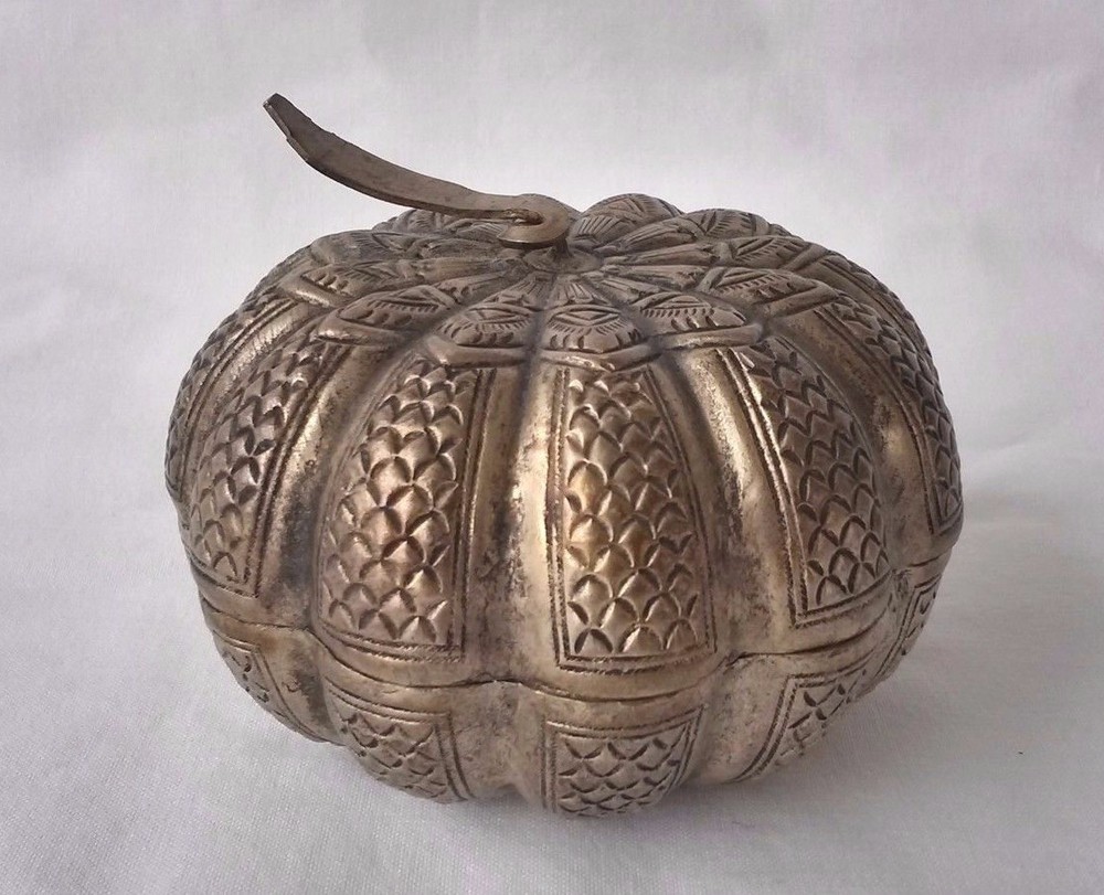 Antique Persian Silver Melon Form Covered Box, Rare