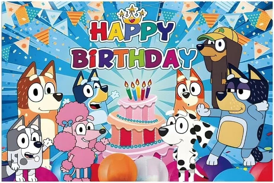 Blue Sheepdog Theme Happy Birthday Backdrop 5x3.2ft Birthday Party Decoration
