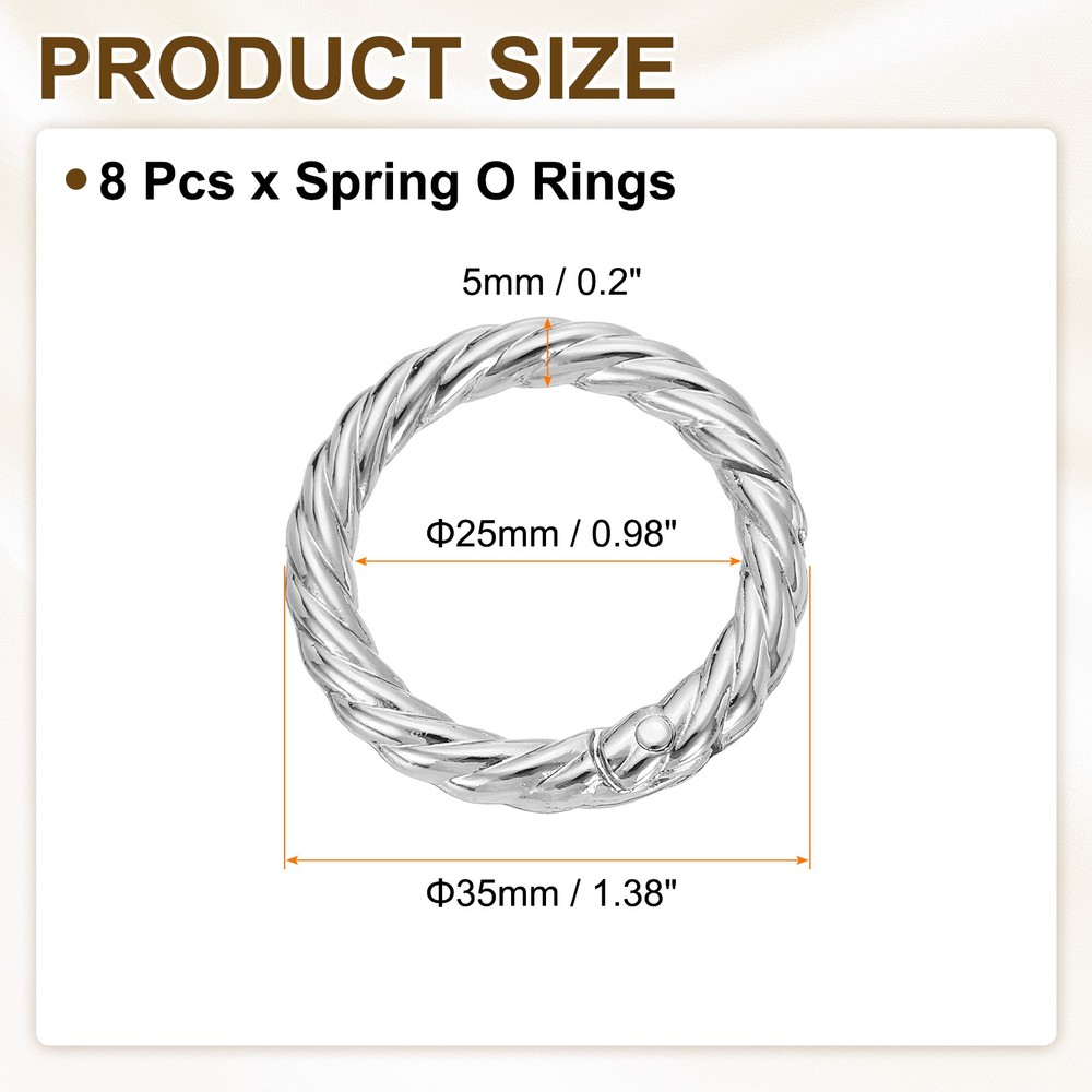 8pcs Spring O Rings 1" Round Trigger Metal Snap Hook Key Ring White