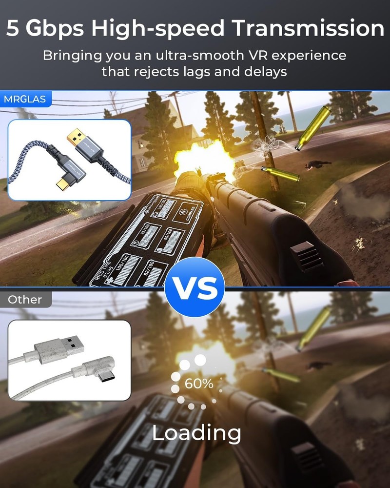 16 FT High-Speed VR Link Cable with Right Angle Design - Compatible with Oculus