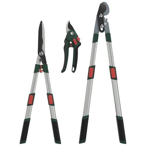 3-Piece Garden Tool Set - Bypass Lopper, Hedge Shears, Pruning Shears with