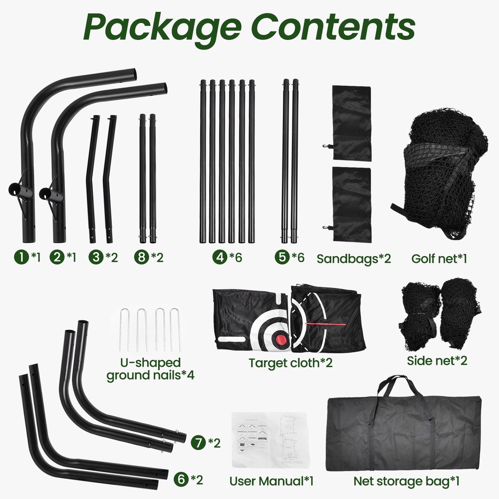 10x7ft Golf Practice Net w/ Target Cloth Driving Golf Hitting Training Net