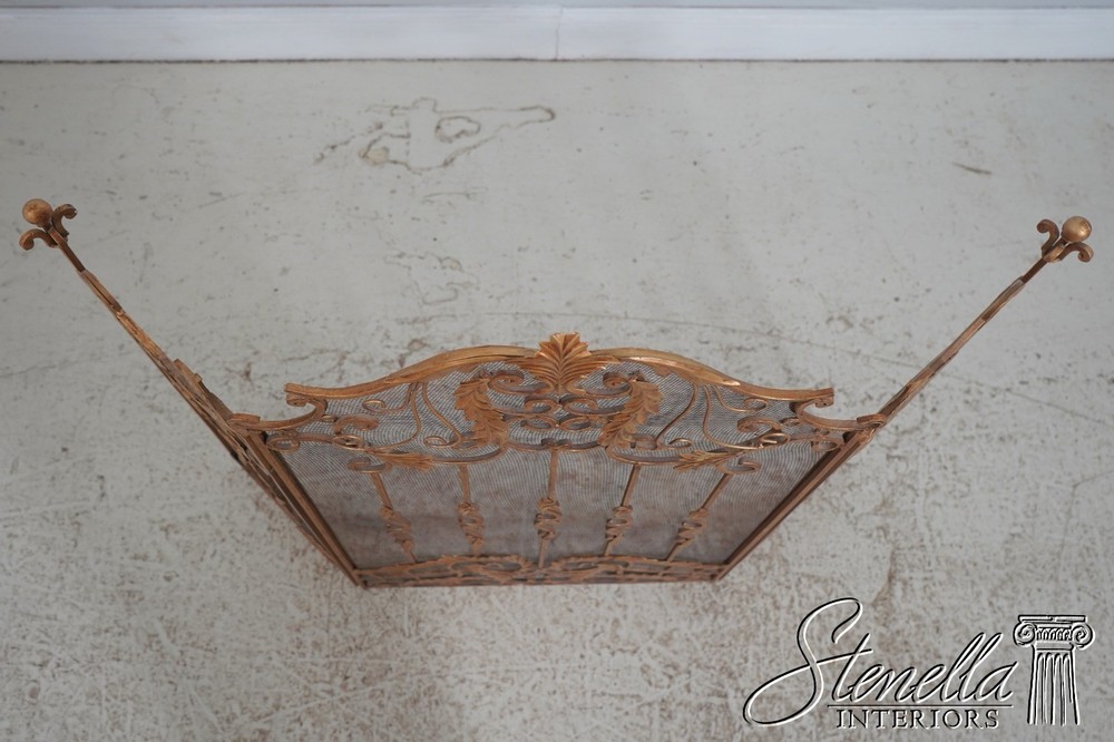 F72220: Vintage Three Panel Iron Frame Gold Painted Fireplace Screen