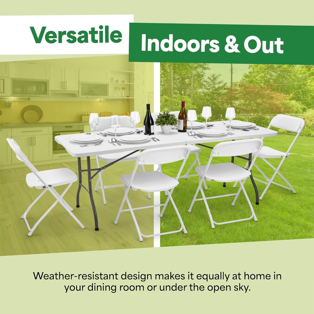 White 6Ft Folding Table with Handle | Heavy-Duty Foldable Table | Portable Table