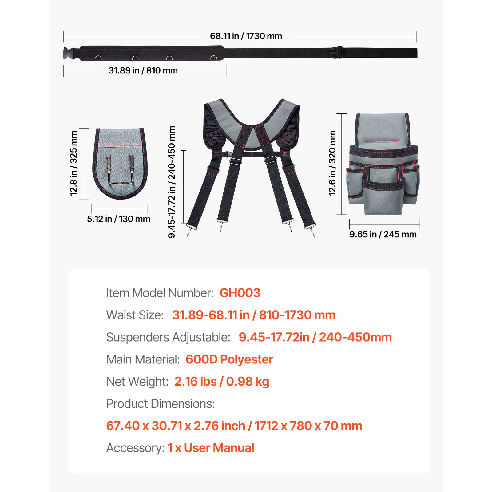 Uimoso Electricians Tool Belt with Suspenders and 22-Pocket Tool Pouch