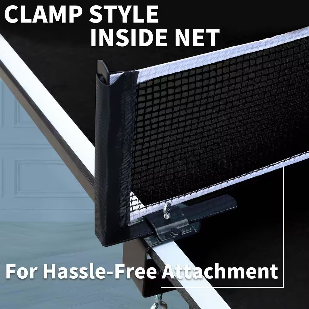 Black 9-Foot Medium-Sized Table Tennis Table, Foldable, Includes Net, 2-Table Te